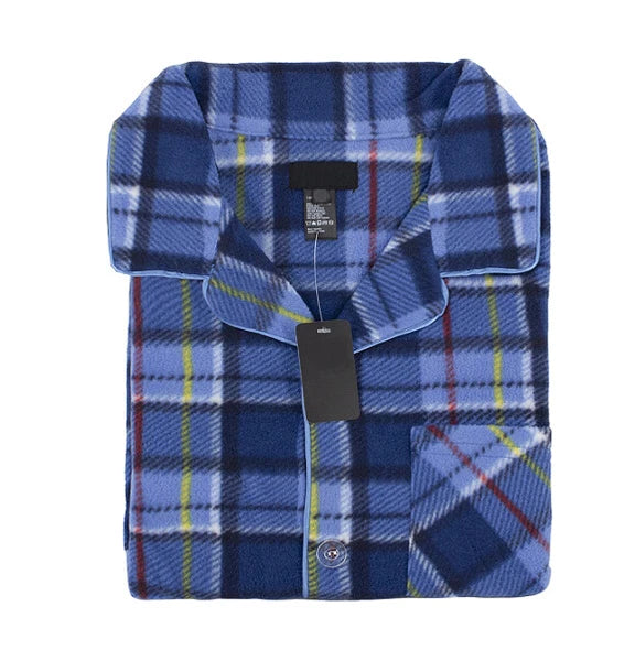 Men's Plaid Fleece 2 Piece Sleep Button Up Drawstring Waist Classic Pajama Set