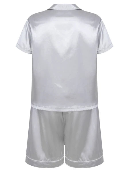 Mens Satin Short Sleeve Silk Pajama Set with Shorts Two Piece Button-Down Pj AU