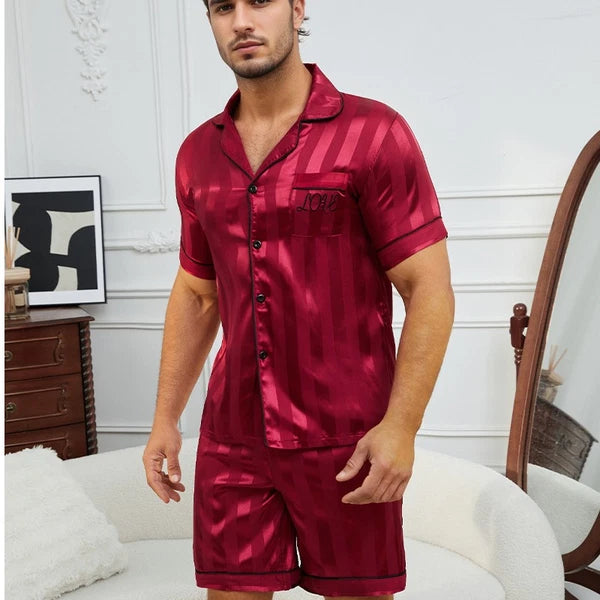 Mens Silk Satin Pyjamas Set Nightwear Pyjama Top & Bottoms Loungewear Sleepwear