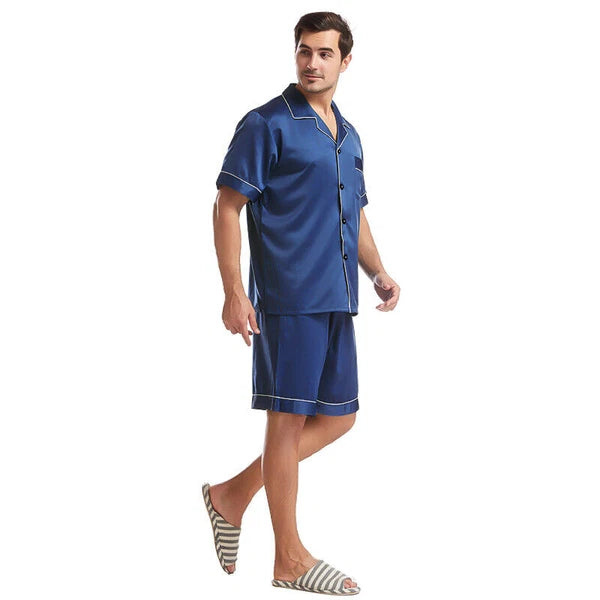 Mens Silk Satin Pajamas Pj Set Top and Shorts Sleepwear Nightwear Casual pijamas