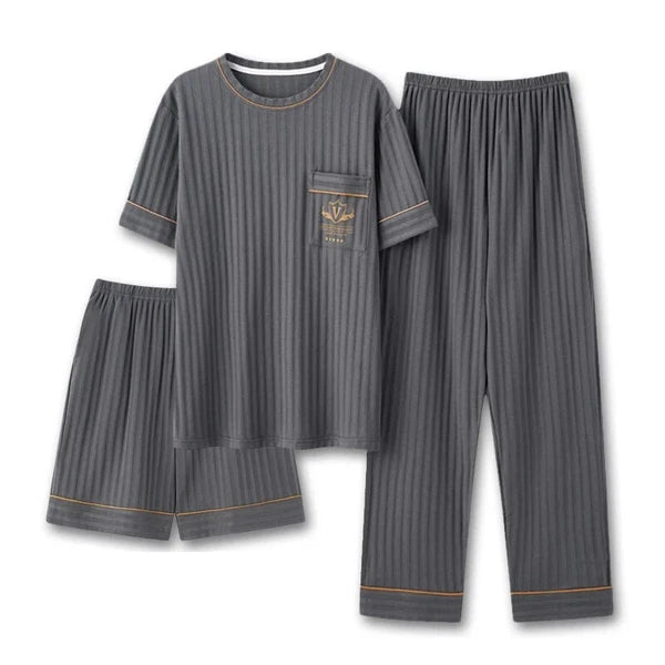 Men Pajamas Set Summer O-neck Vest Shorts Knitted Faux Cotton Pijamas Leisure US
