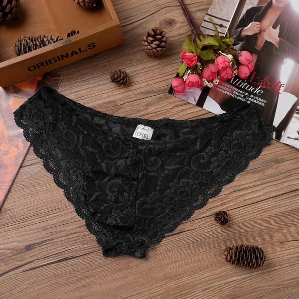 Men Ruffled Lingerie Set Cami Straps Bandeau Bra Thong 2Pcs Crossdresser Pajamas