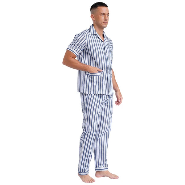 Mens Homewear 2pcs Pajama Set Sleep Sleepwear Shirt Nightgown Button Down Suits