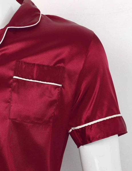 Men Silk Satin Pajamas Set Shirt Top Shorts Pants Long Robe Sleepwear Nightwear