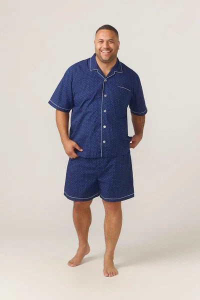 Mens Contare Sizes S-4XL Navy Blue Cotton Short Sleeve Pyjama Set Pjs - SPN