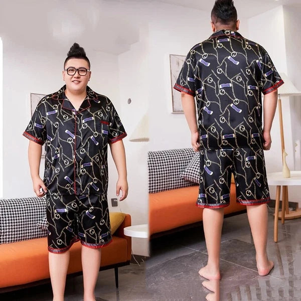 Men's Short Sleeve Satin Pajama Set with Shorts Plus Size 5XL Mens Nightgown