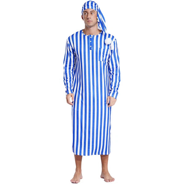 Mens Nightwear Halloween Nightgowns Plaid Pajamas Pompom Loungewear Nightshirt