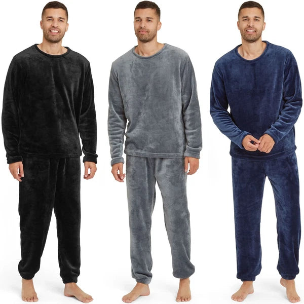 Snuggaroo Mens Soft Fleece Crew Neck Pyjamas Set PJ Bottoms Top Loungewear