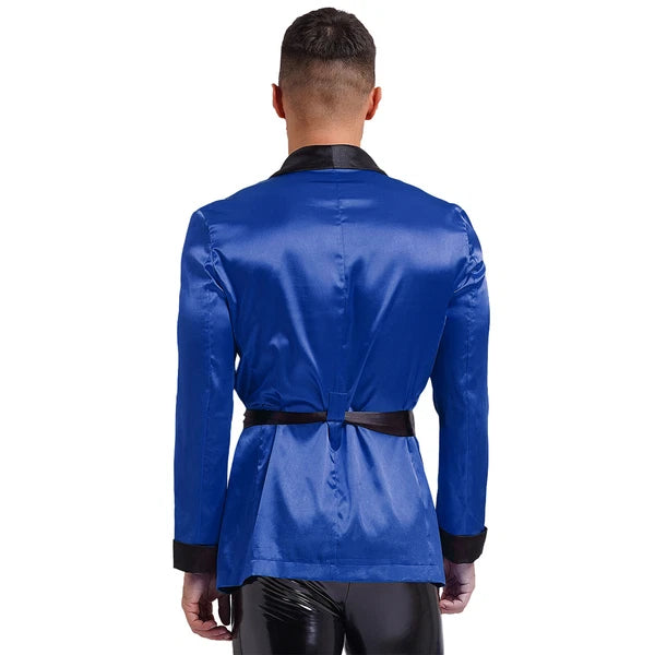 Men's Silk Satin Pajamas Set Short Sleeves Top and Bottom Boxer Shorts Shirt Set