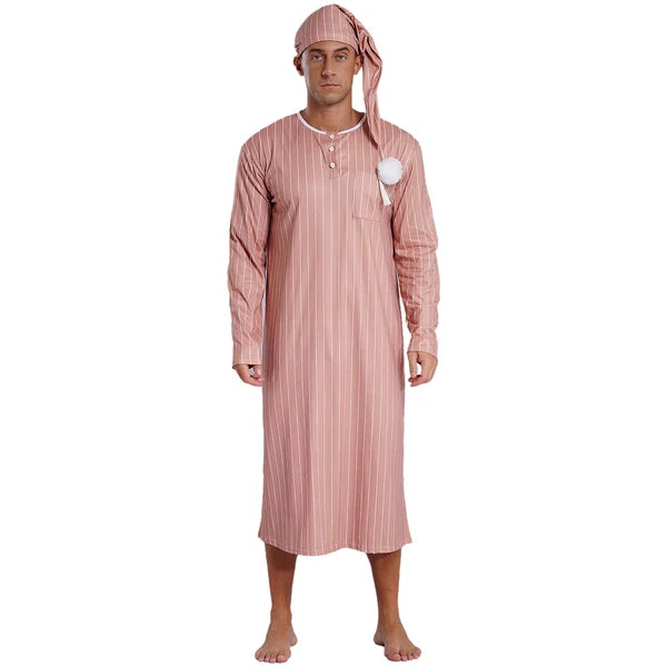 Mens Nightwear Halloween Nightgowns Plaid Pajamas Pompom Loungewear Nightshirt