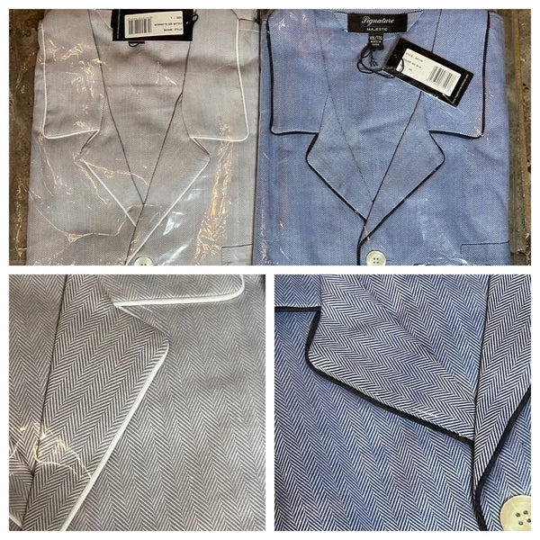 NEW Signature Majestic Men's Cotton Pajama Set Long Sleeve w/ Pants Blue or Gray