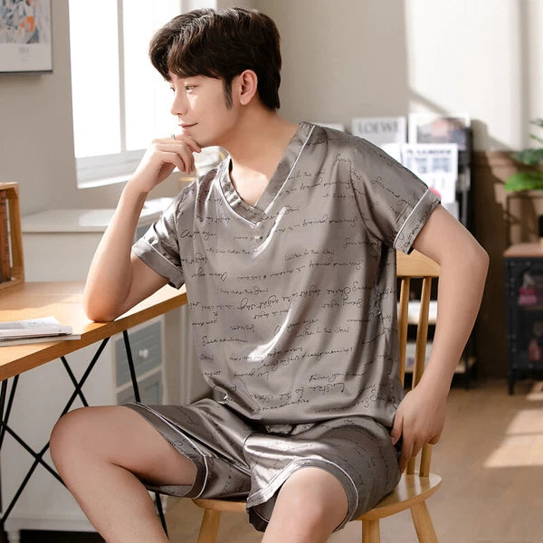 Short Sleeve Sleepwear Pjs Loungewear Pyjamas Charm Men's Silk Satin Pajamas Set