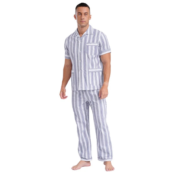 Mens Homewear Button Down Pajama Set Trousers Sleepwear Dailywear Lightweight
