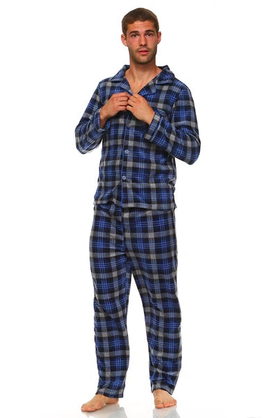 Men Fleece Pajama Set, Classic Premium Plaid Flannel Lounge Pajama Pant Set