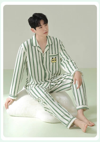 Men's Pajama Set Striped Sleepwear Antibacterial Comfortable Fashion Long Sleeve