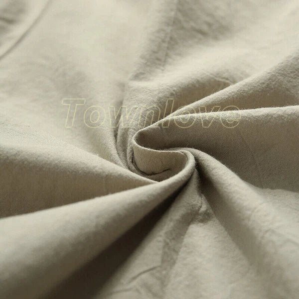 Mens Long Sleeve Cotton Linen Casual Loose Pajamas Suits Night Loungewear Set