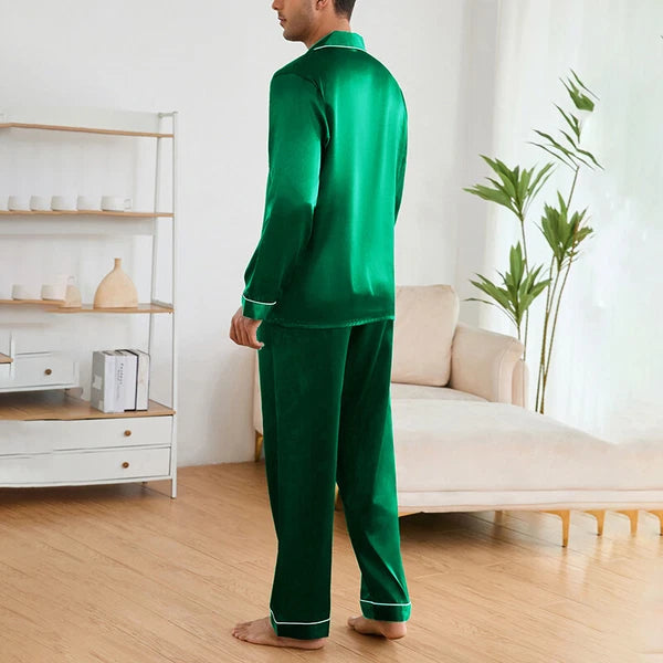 Mens Silk Satin Pyjamas Set Nightwear Pyjama Top & Bottoms Loungewear Sleepwear