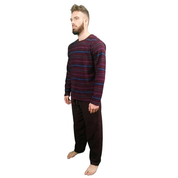 Mens Fleece Warm Soft Pyjamas Striped PJ Set Nightwear Nightsuit Pyjama S-4XL