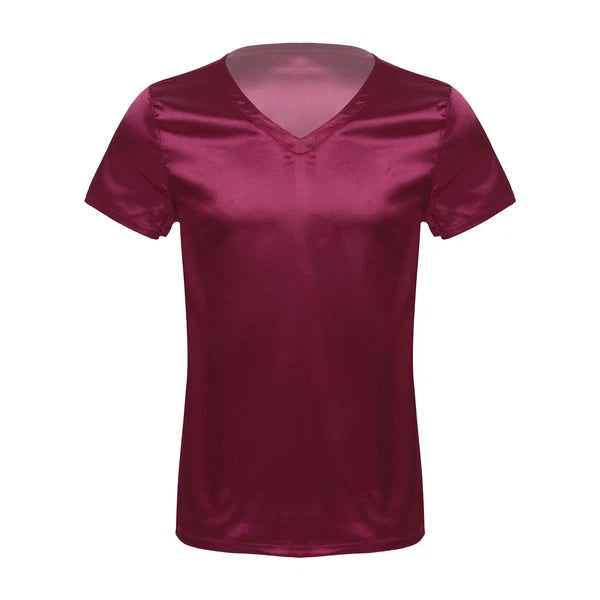 Mens Muscle Shirts Pajama Set Sexy Satin Sleepwear Tank Top Shorts Nightwear