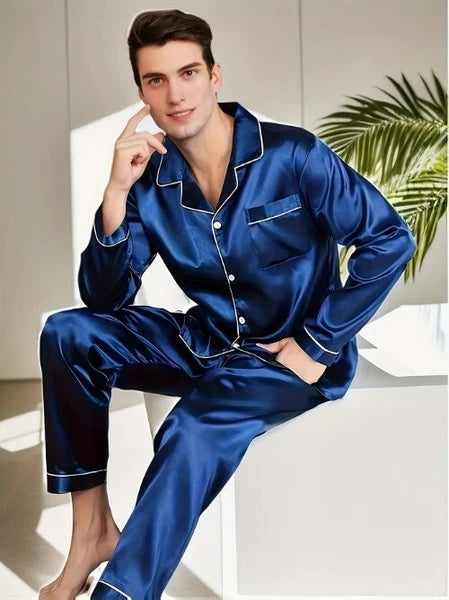 Men Pajamas Set Silk Satin Sleepwear For ManShirt Long Sleeve Pijama Male Winter