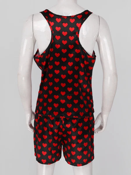 Men's Silk Satin Pajamas Set Vest Top and Boxer Shorts Sleepwear Home Loungewear
