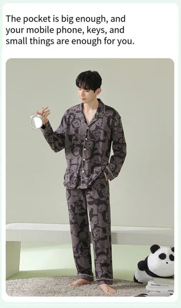 Men's Fashion Pajama Set Panda Print Comfortable Homewear Leisure Wear Sleepwear