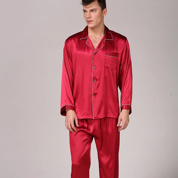 Men's Silk Satin Pajamas Pyjamas Set Long Sleeve Sleepwear Pijama Nightwear