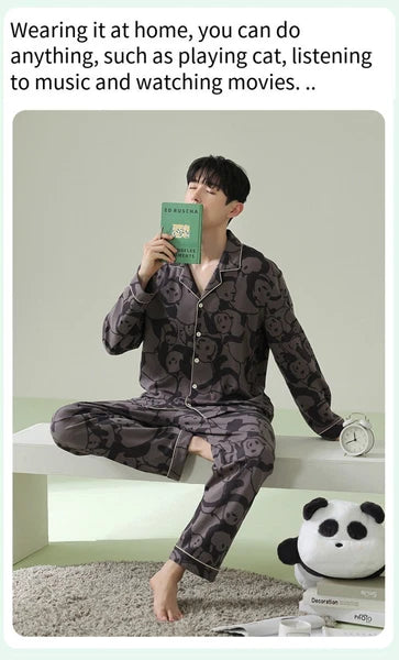 Men's Fashion Pajama Set Panda Print Comfortable Homewear Leisure Wear Sleepwear