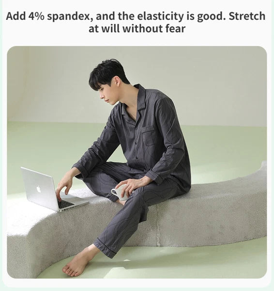 Mens Pyjamas Set Antibacterial Cotton Long Sleeve Homewear Comfortable Sleepwear
