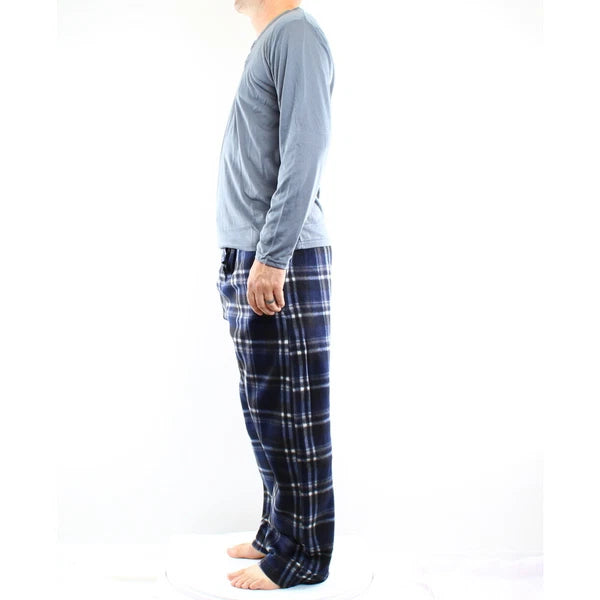 Pajama Pant and Shirt Set, Men's Jersey Knit Top with Microfleece Pants, 2 Piece