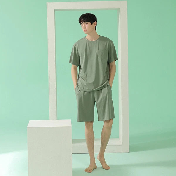 Men's Pajamas Soft Cooling Pure Color Short Sleeve Comfortable Summer Home Wear