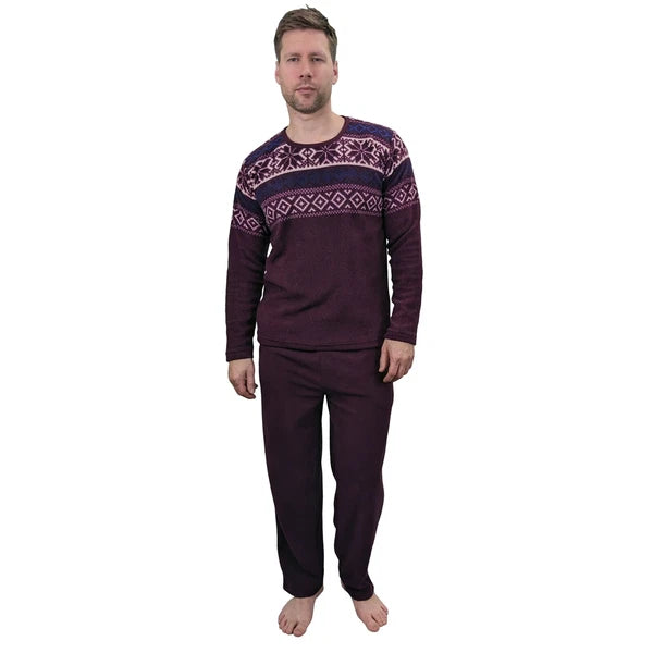 Men's Pyjama Set Fairisle Comfort Fleece Design PJS Soft Warm 2 PC S-4XL L/S PJ