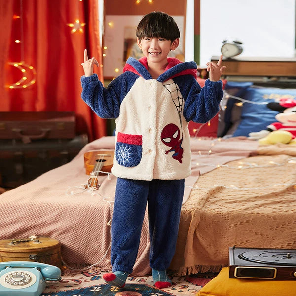 Spiderman Pyjamas Flannel Sleepwear Cosplay Superhero Adult Kids Nightgown Set