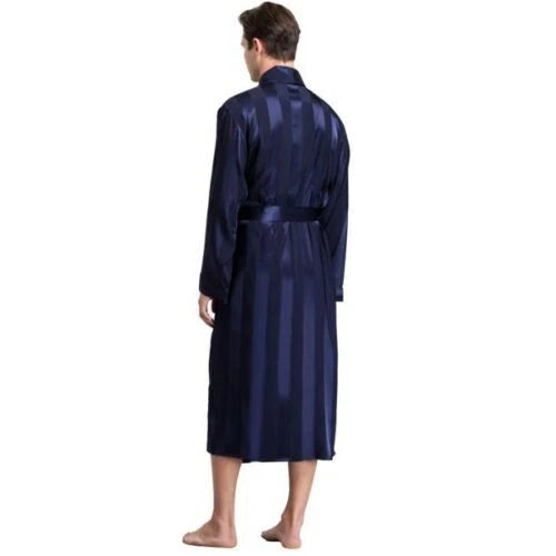 LONXU Men's Pajamas Long Sleeve Silk Satin Robe Luxury Drawstring Nightwear Sets