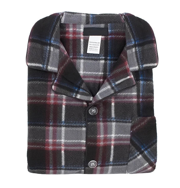 Men's Plaid Fleece 2 Piece Sleep Button Up Drawstring Waist Classic Pajama Set