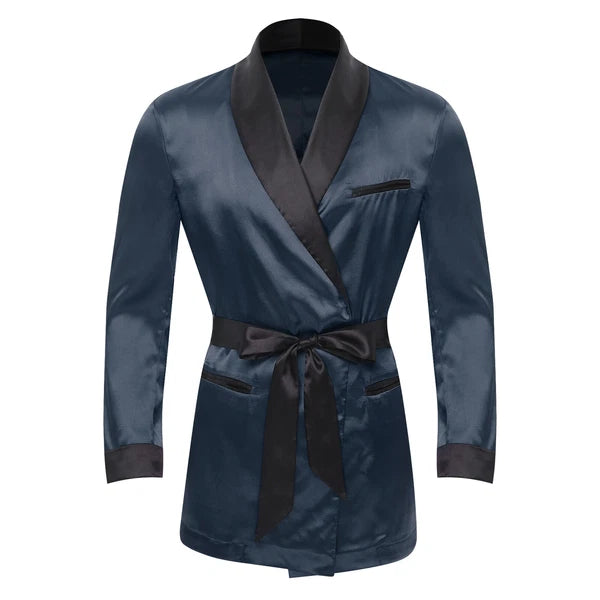 Men's Silk Satin Pajamas Set Short Sleeves Top and Bottom Boxer Shorts Shirt Set