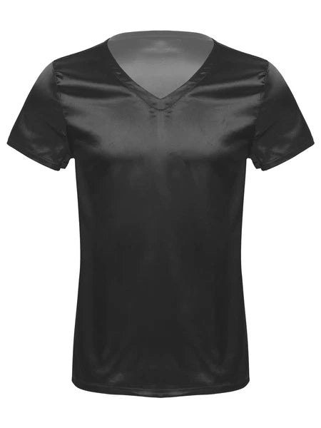 Mens Muscle Shirts Pajama Set Sexy Satin Sleepwear Tank Top Shorts Nightwear