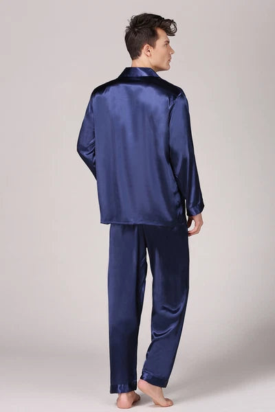 Men's Silk Satin Pajamas Pyjamas Set Long Sleeve Sleepwear Pijama Nightwear