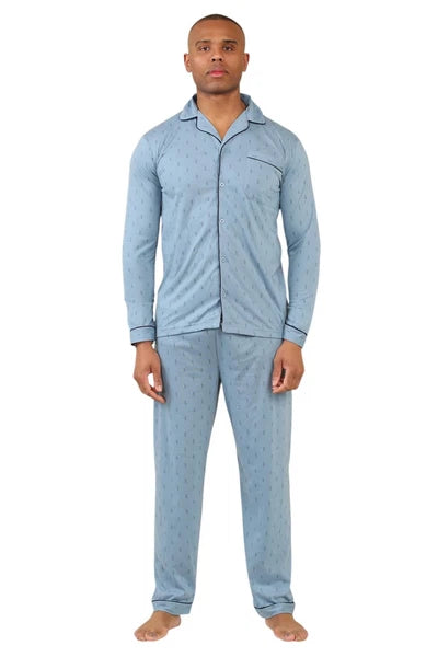 Mens Classic Assorted Long Sleeve Pyjama Set Soft Touch Button Up Nightwear