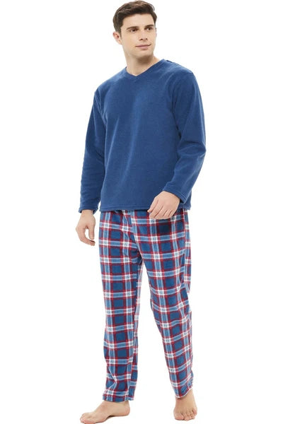 Mens pyjamas fleece set suit full length long sleeve loungewear nightwear pjs