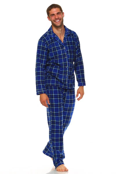Men Fleece Pajama Set, Classic Premium Plaid Flannel Lounge Pajama Pant Set