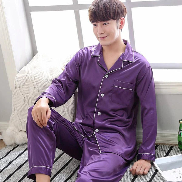 Mens Silk Satin Pajamas Pj Set Top and Bottom Sleepwear Nightwear Casual pijamas