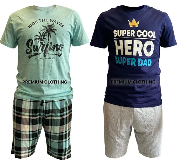 EX STORE Mens Shorty COTTON Pyjamas Shorts Sleeve Set Nightwear Pjs Loungewear