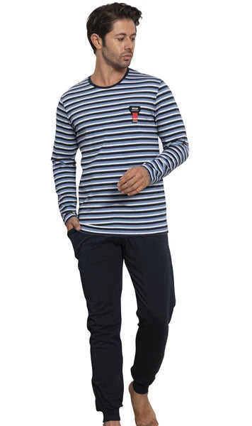 Mens Pajamas Long Sleeve Cotton Set Pajamas Home Suit Sleepwear M-2XL-