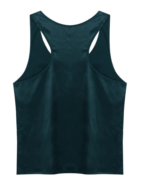 Men's Silk Satin Pajamas Set Vest Top and Boxer Shorts Sleepwear Home Loungewear