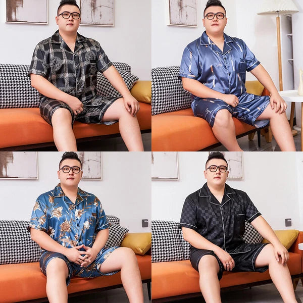 Mens Plus Size Loungewear Short Sleeve Home wear Pants Men Silk Satin Pajamas