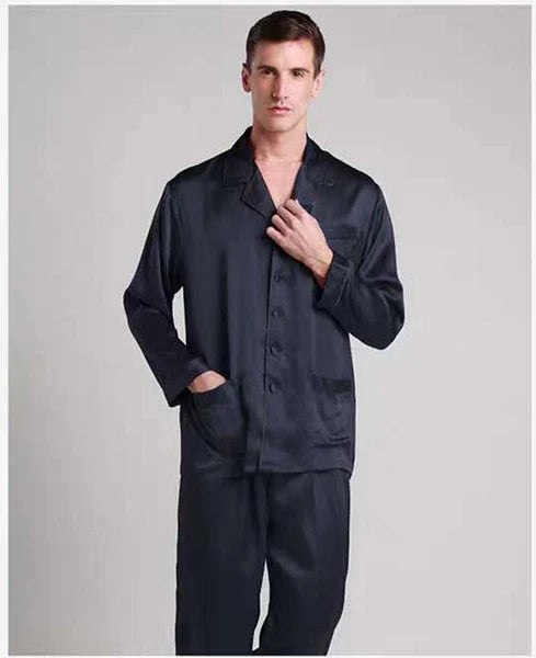 Men's 30MM 100% Pure Mulberry Silk Pajamas Set Long Sleeves Silk Sleepwear S~XXL