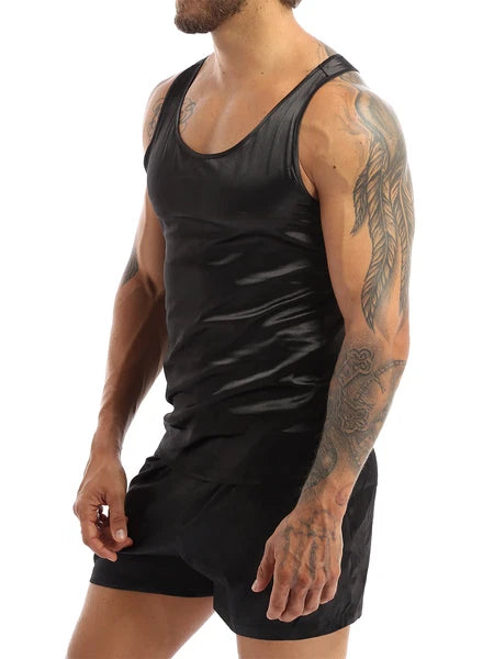 Men's Satin Pajamas Set Soft Silky Loungewear Nightwear Shirts Top with Shorts