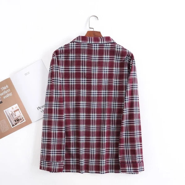 Men's Pajamas Set 100% Cotton Sleepwear Long Sleeve Button Top Pants Nightwear