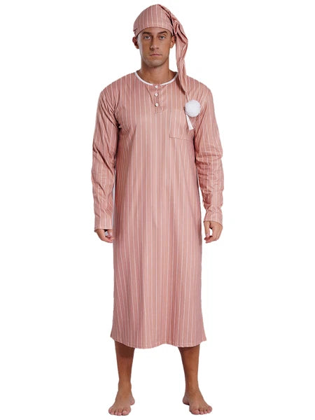 Mens Nightwear Halloween Nightgowns Plaid Pajamas Pompom Loungewear Nightshirt